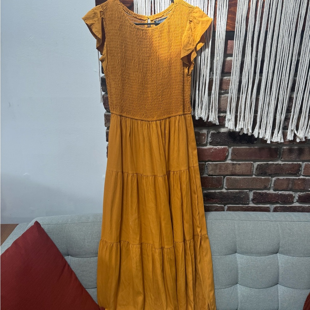 Mustard Yellow Flutter Sleeve Maxi Dress